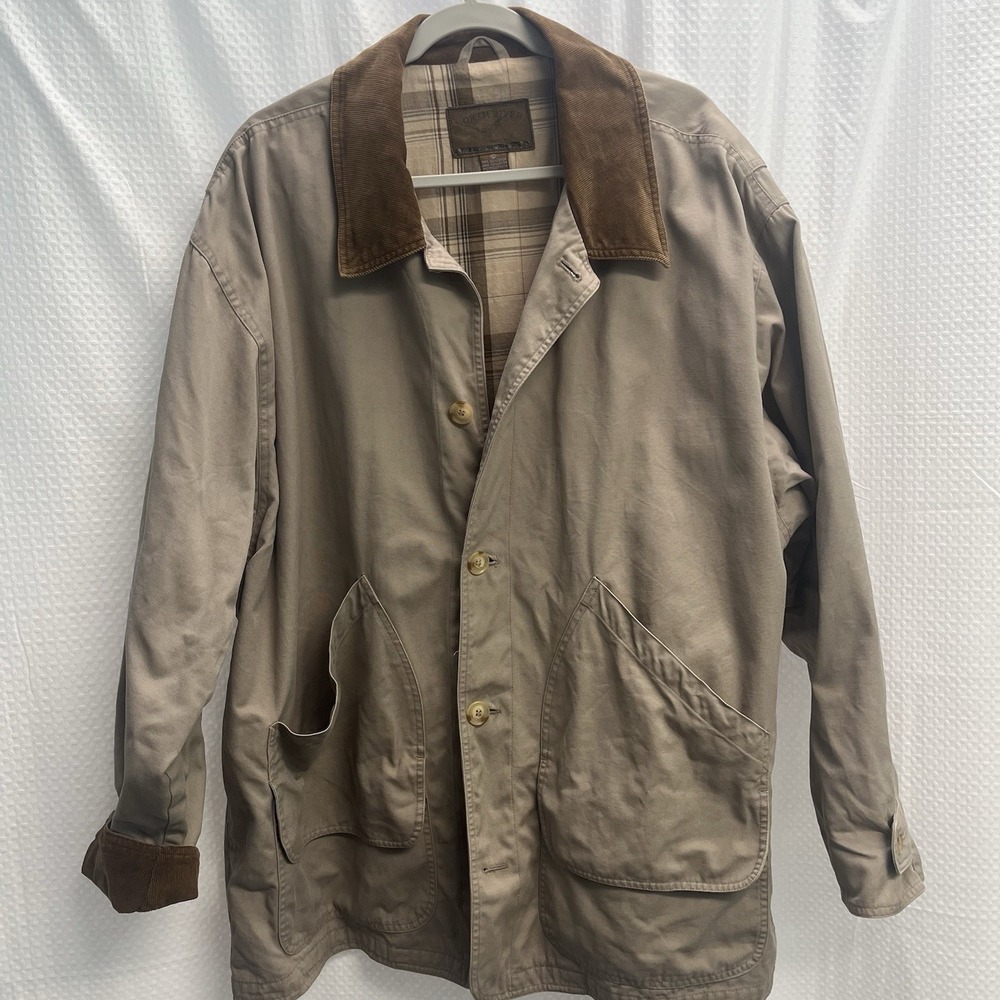 Vtg North River Tan Canvas Corduroy Collar Barn Chore‎ Coat XL Utility 1990's